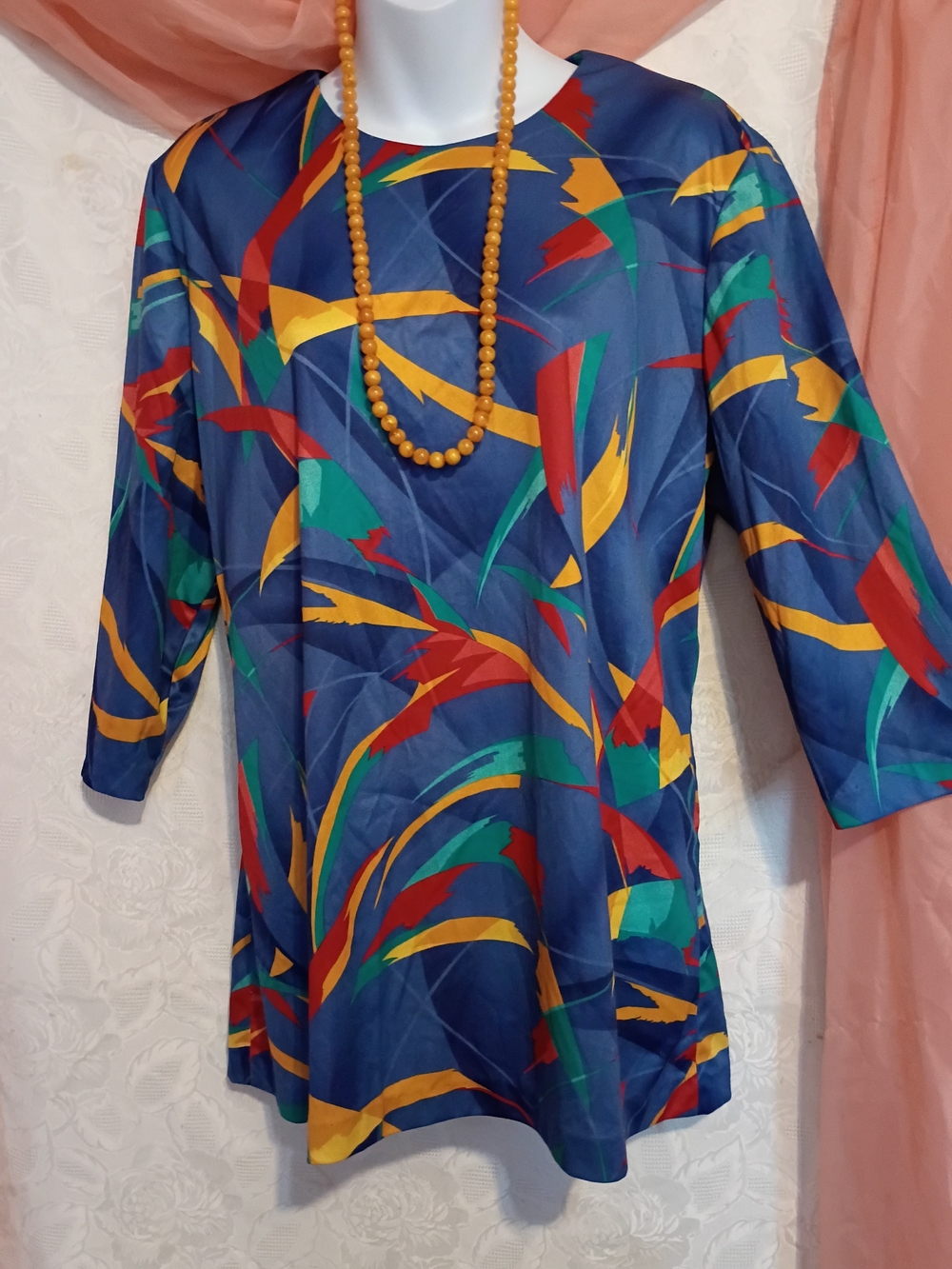 Anthony Richards Ladies Navy Abstract Multi-Color Tunic Top Sz 14